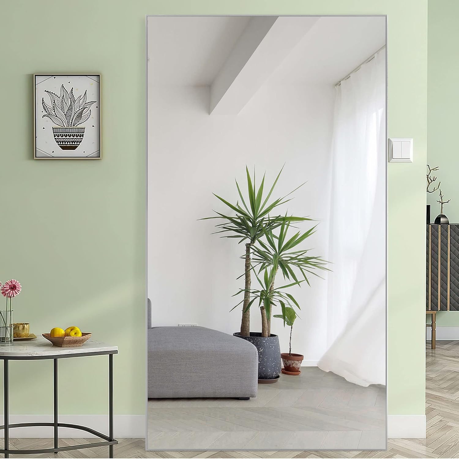 Big Mirror 71‘’×32‘’ Full Body Mirror,Full Length Mirror with Stand,Wall Mounted Mirror with Silver Thin Aluminum Alloy Frame for Bedroom,Bathroom,Living Room
