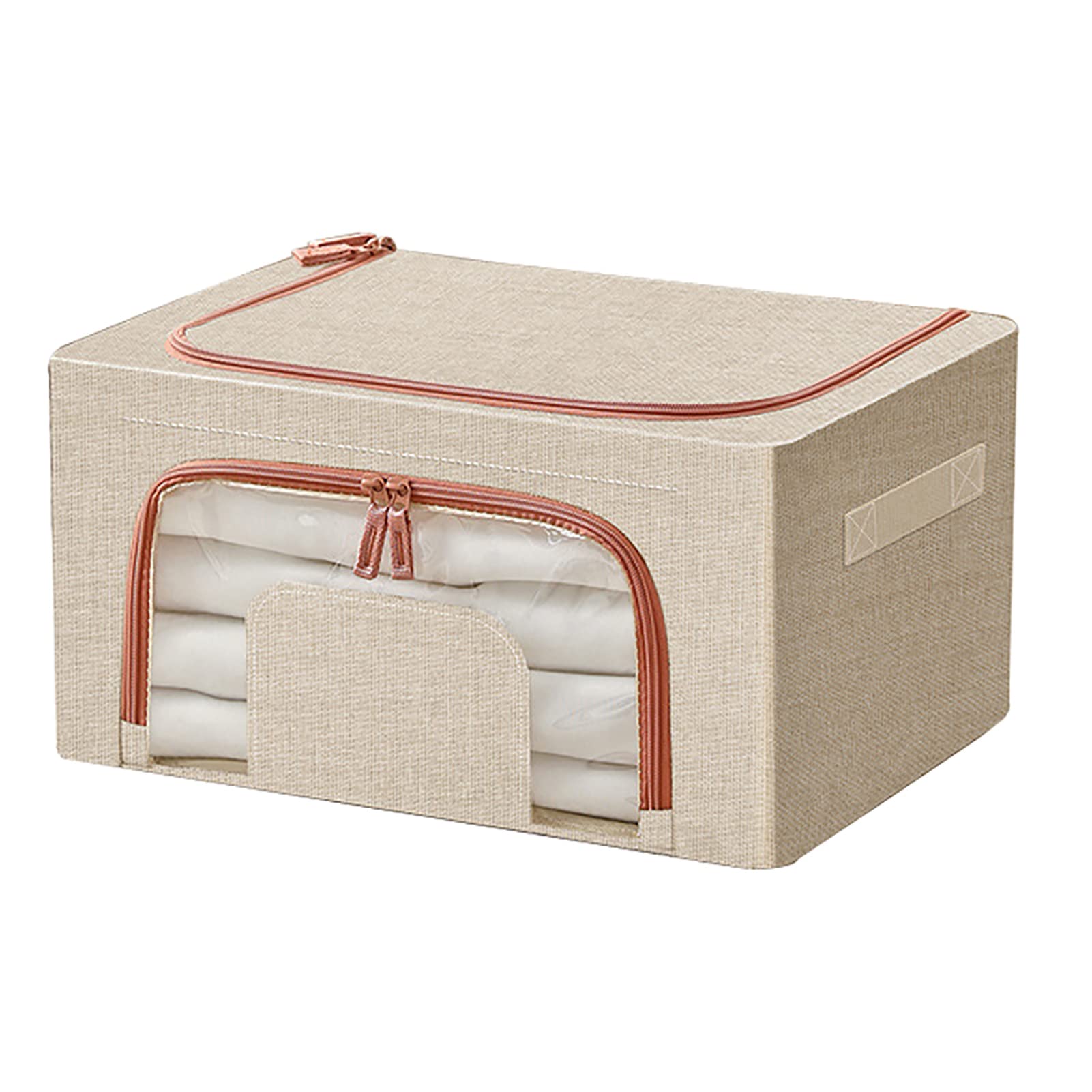 Bolsa de almacenamiento de armario beige transpirable con cremallera para mantas y ropa