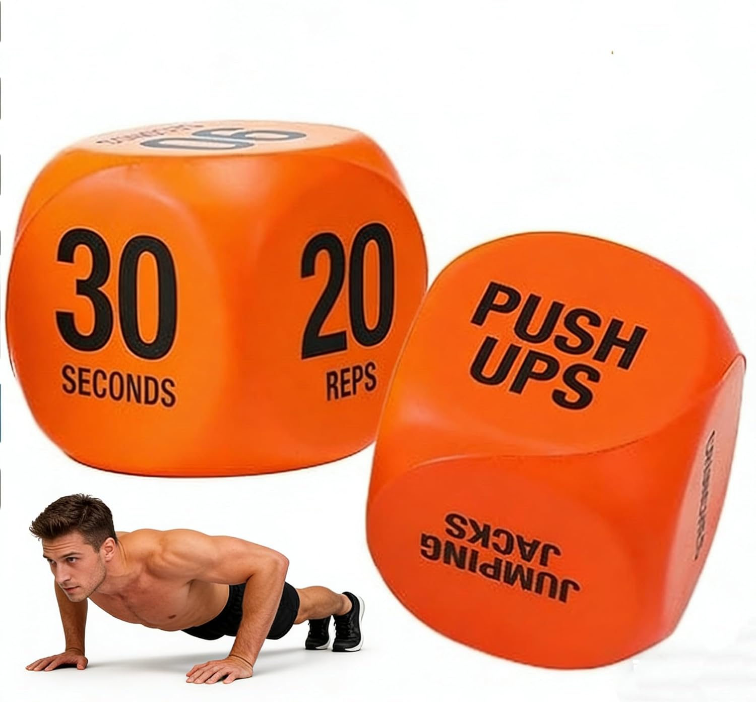 Exercise Dice Set - 2-Piece Workout Dice for Strength Training, Home Gym, Office & Travel Fitness Equipment for Adults and Teens (Orange)