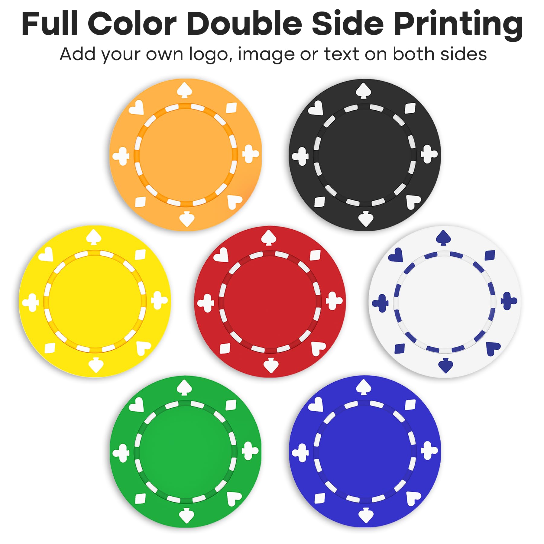50 à 500 jetons de poker en argile personnalisés pour 7 couleurs, imprimés en couleur avec
