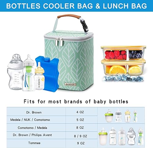 Miniatura 2 de Bolsa enfriadora de leche materna con bolsa de hielo para 4 biberones de hasta 9 onzas, bolsa para biberones para madres lactantes, color verde