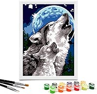 Vista 1 de Nariolar Pintura por números para niños de 8 a 12 años con cartón preimpreso de 7 x 9.5 pulgadas, 12 macetas de pintura acrílica y 3 pinceles de Lobo