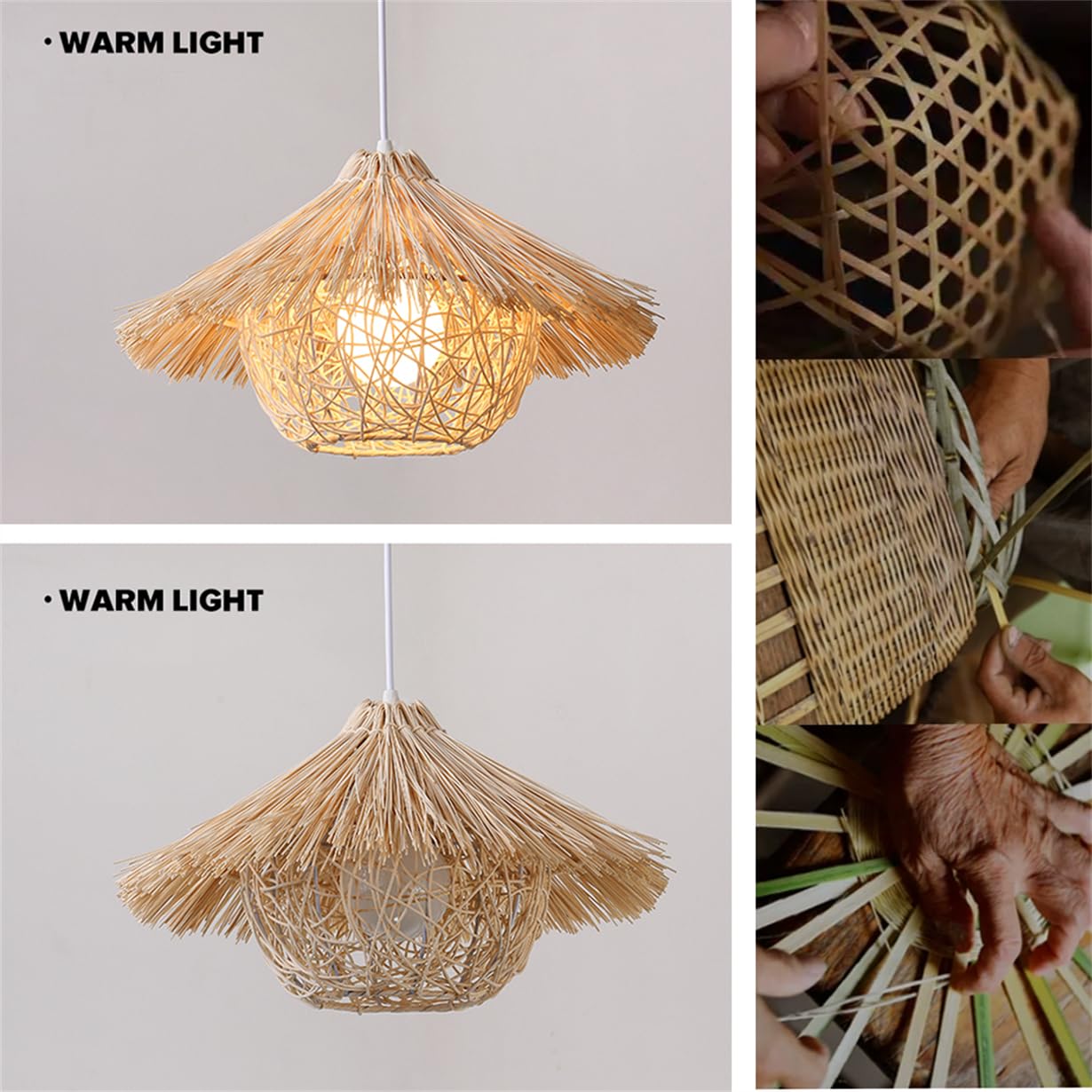 Lampada A Sospensione In Vimini Con Paralume In Rattan, Paralume Intrecciato A Nido D'uccello 19,7 Pollici, Lampadario In Vimini Intrecciato A Mano A 1 Livello In Rattan Bohémien