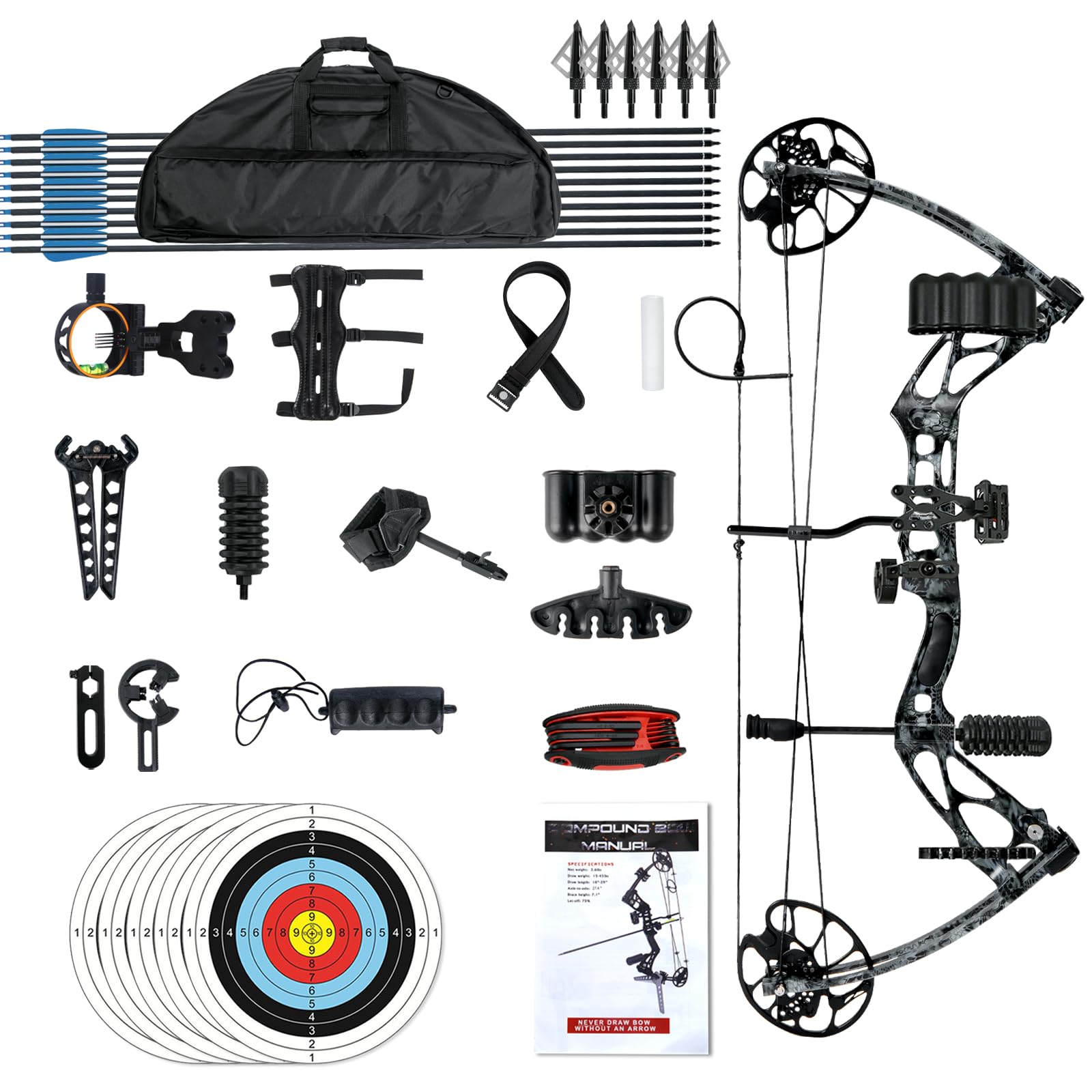 Wuxlisty Compound Bows Draw Weight 30-70lbs Ready to Shoot, Bow and Arrow Set for Adults, Archery Hunting Bow Set Come with All The Accessories (Camo)