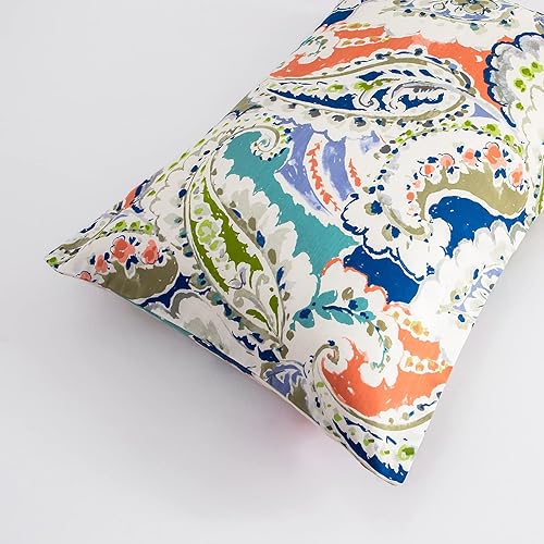 Miniatura 4 de YuHeGuoJi - Juego de 2 fundas de almohada naranja y azul, tamaño Queen, 100% algodón, con estampado Paisley decorativo de estilo bohemio, cierre de