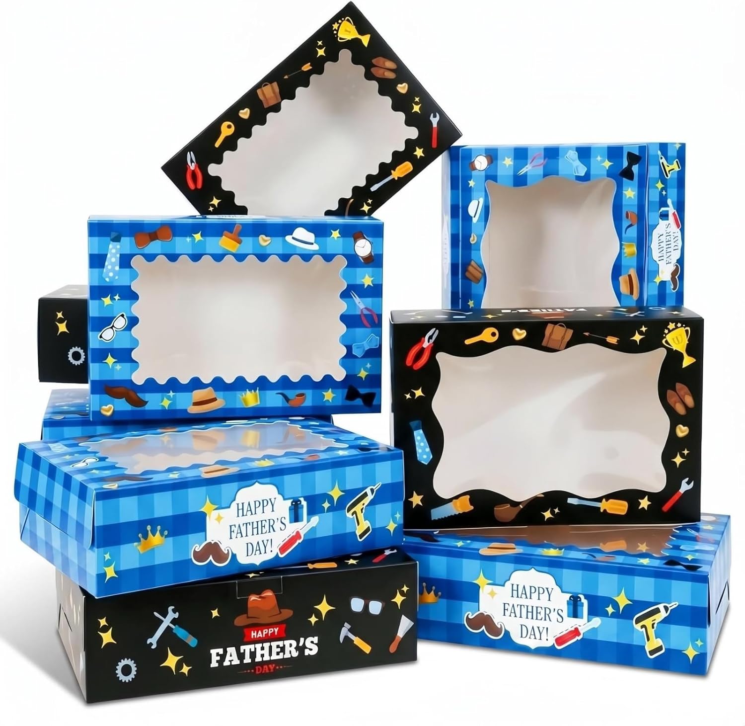 12 Pcs Happy Father's Day Cookie Boxes with Window Fathers Day Gift Boxes with 12 Paper Tags Treat Boxes for Fathers Day Birthday Party Supplies