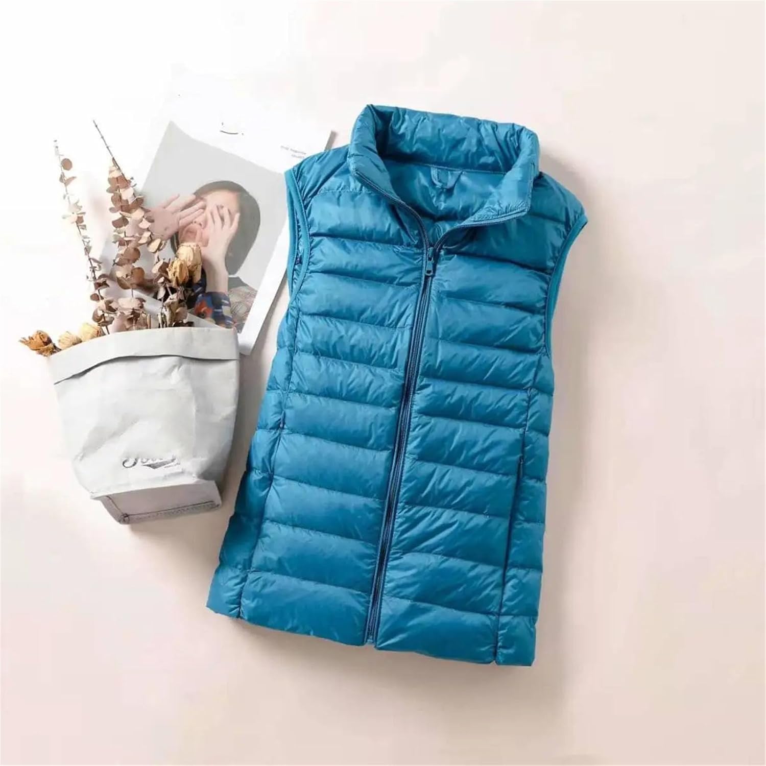 Womens Ultra Light Packable Sleeveless Down Vest Portable Windproof Waistcoat Lightweight Puffer