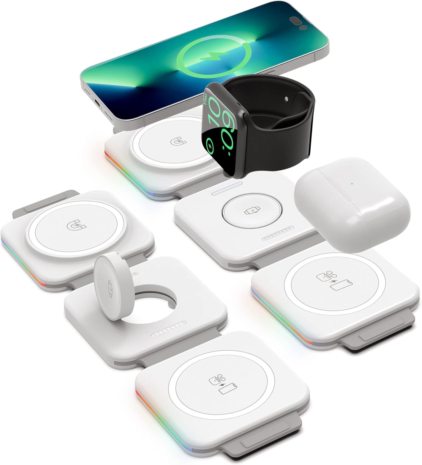 2-Pack Travel 3 in 1 Charging Stations for Multiple Apple Devices - Designed for iPhone, Watch and AirPods, Magnetic Wireless Charging - Foldable Design, Compatible with MagSafe Products - Image 4