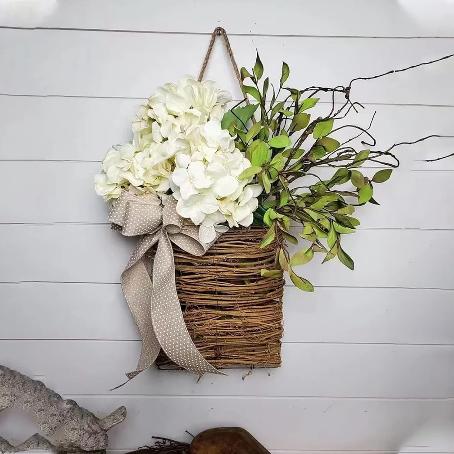Artificial hanging baskets，Wildflowers Door Hanging Basket Wreath for Front Door, Spring Wreath Artificial Wildflower Garland Pendant Door Hanging Welcome Sign Easter Home Decor for Porch Farmhouse (