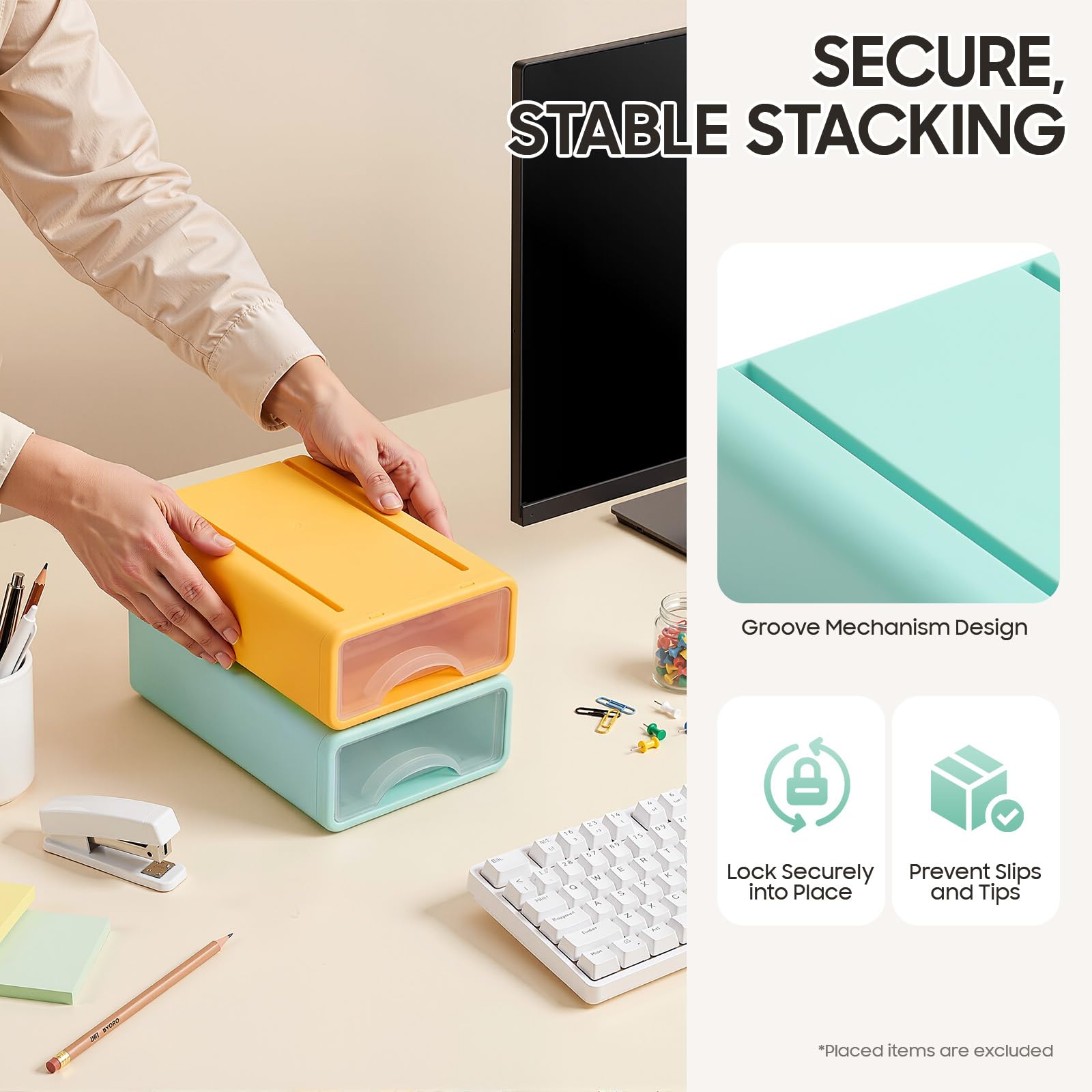 Juego de 6 cajones de escritorio, apilables, organizadores de cajones de oficina, caja de almacenamiento con cajón, A4, formato A5, organizador de escritorio para oficina, escuela, artículos
