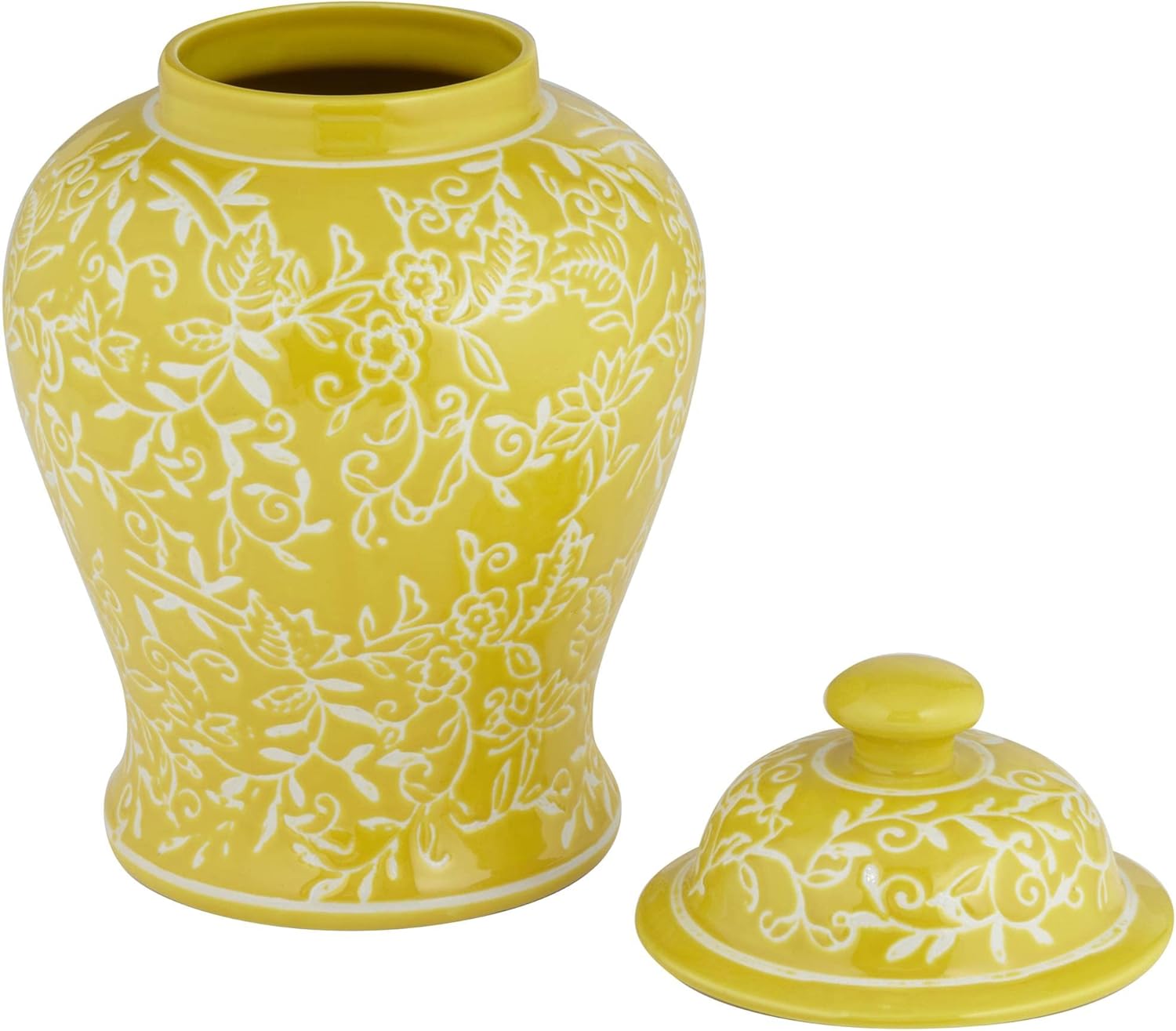 Dahlia Studios Floral Yellow and White 13" High Decorative Jar with Lid : Home & Kitchen