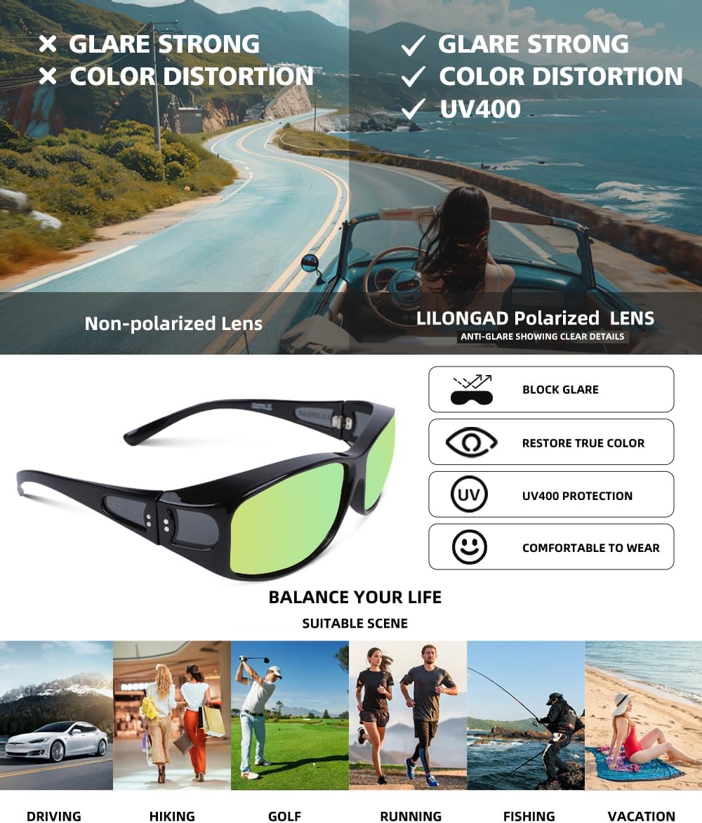 Polarized Fit Over Glasses Sunglasses for Men Women, Wrap Around Sunglasses UV400 for Driving Outdoor Activities - Image 4
