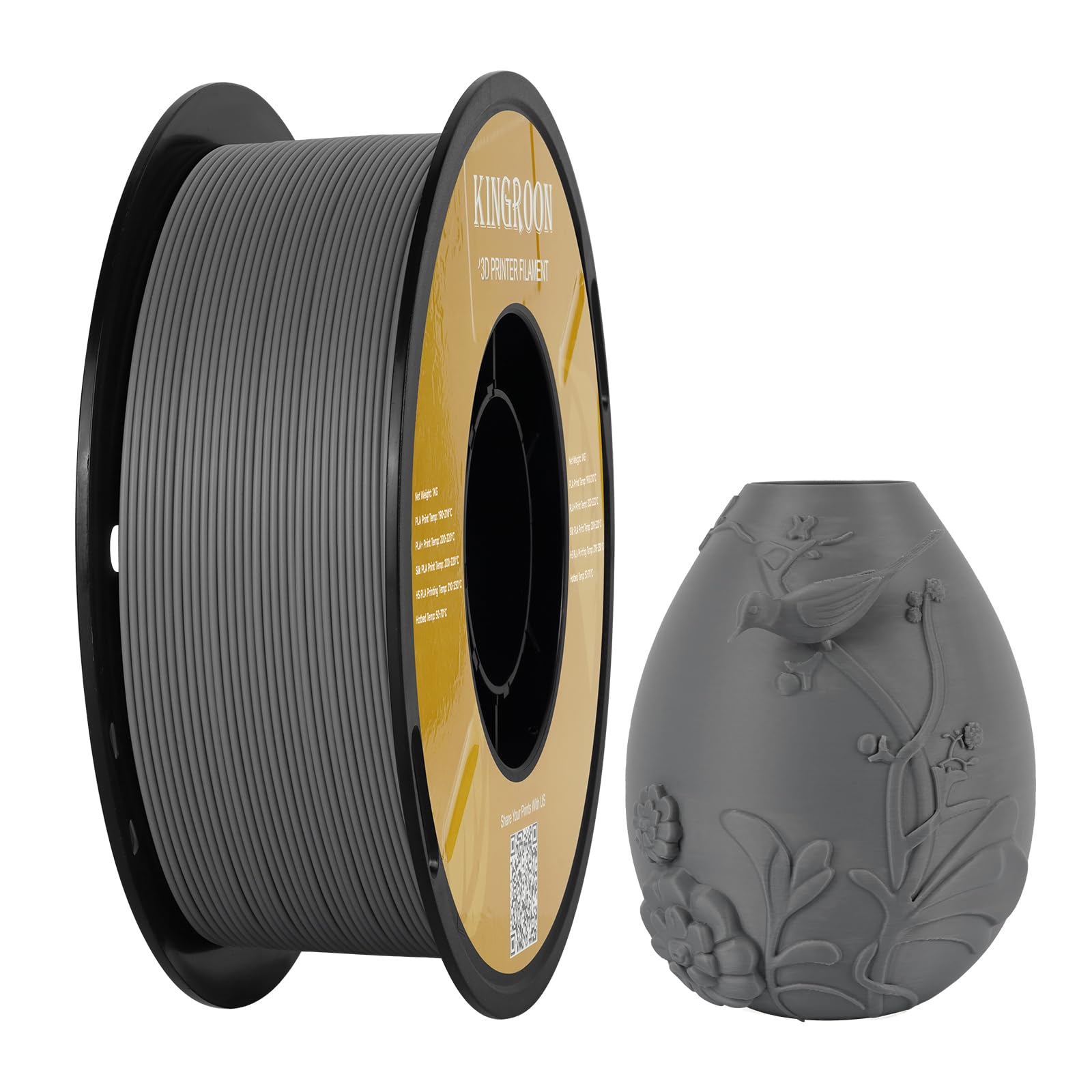 Kingroon Matte PLA Filament 1.75mm 3D Printer Filament Matte Filament 1kg Dimensional Accuracy +/- 0.02 mm (Matte Gray)