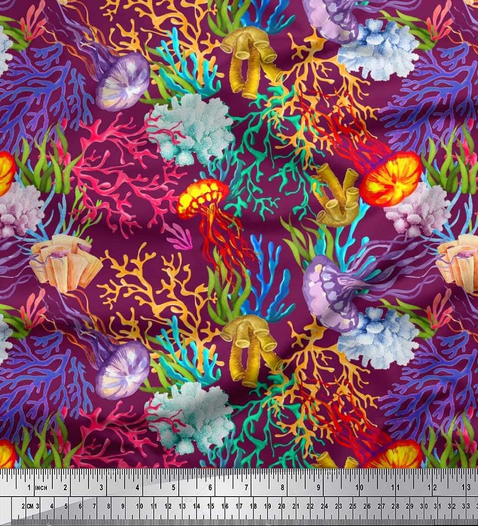 Soimoi Cotton Jersey Knit Material - Ocean Pattern- Dark Magentas - 58" Wide Printed Stretch Fabric by The Yard for Summer Clothing, Scarves, Tees & Casualwear