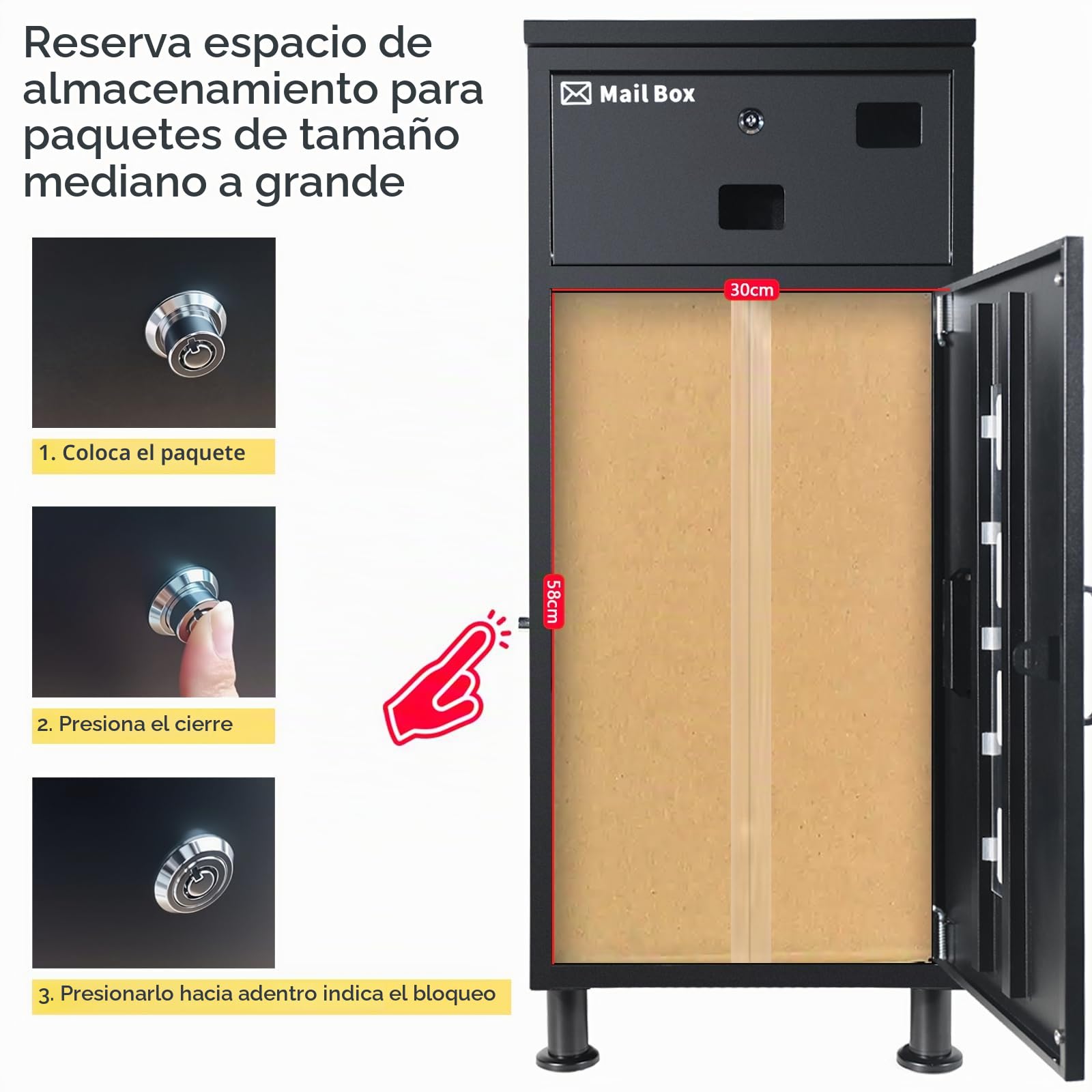 buzon Paquetes exterior850x400x400mmBloqueable, antirrobo, Base Ajustable, Resistente a la Lluvia y a la oxidación.Servicios de Entrega de Correo y paquetería a Domicilio-Gris Antracita.