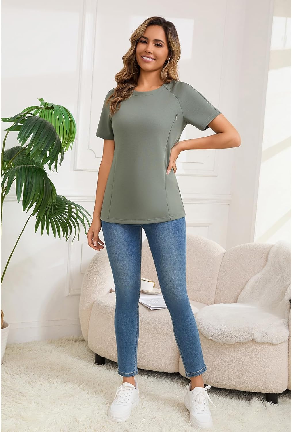 GINKANA Nursing Tops Breastfeeding Tshirt for Women Mama Zipper Distressed Loose-Fit Tee Pregnancy Clothes - Image 3