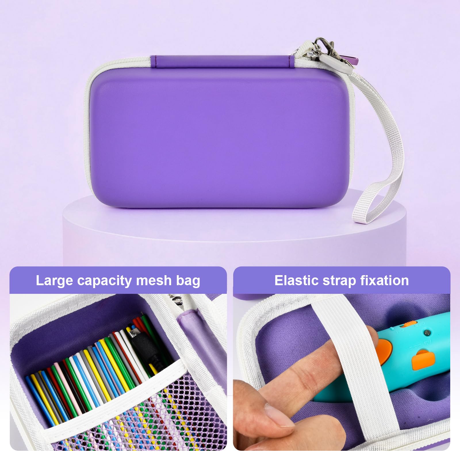 Étui Compatible avec 3Doodler Start+ Essentials (2022) pour stylos 3D pour Enfants, Support de Rangement pour Recharge de Filament d'impression et Chargeur Micro-USB (boîte Uniquement), Violet, Étui