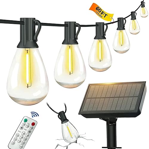 60FT Solar String Lights Outdoor Waterproof with Remote Control Solar