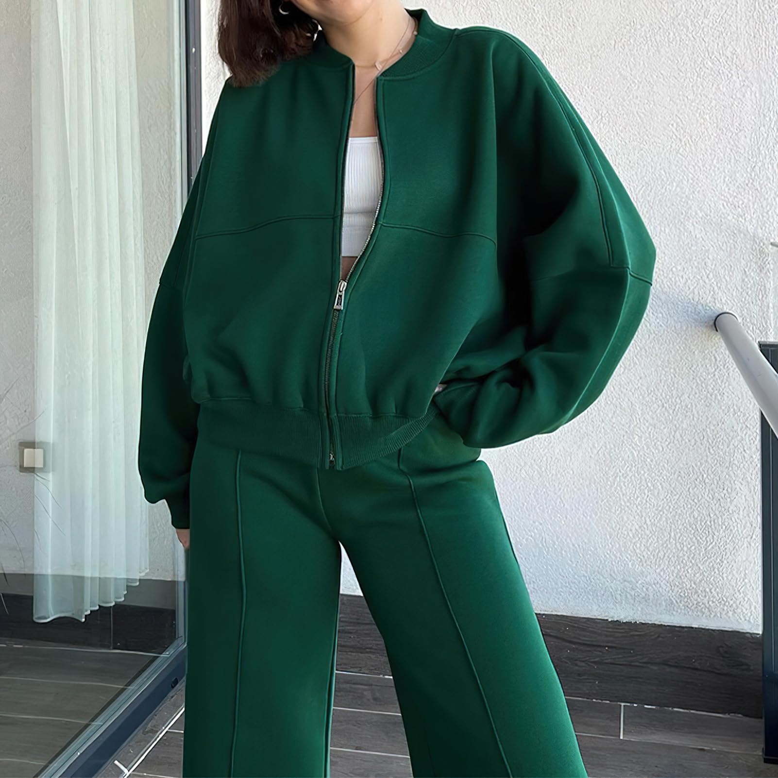 amropi Trainingsanzug Damen Jacke mit Reißverschluss und Jogginghose 2 Stück Kleidungsset
