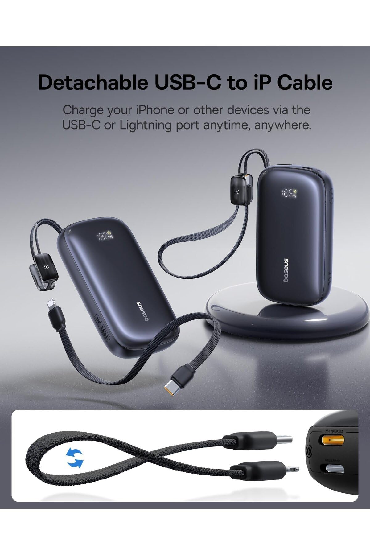 Baseus EnerFill FC21 QPow3 Ultra - Batería externa con pantalla digital (20.000 mAh, 22,5 W), color negro