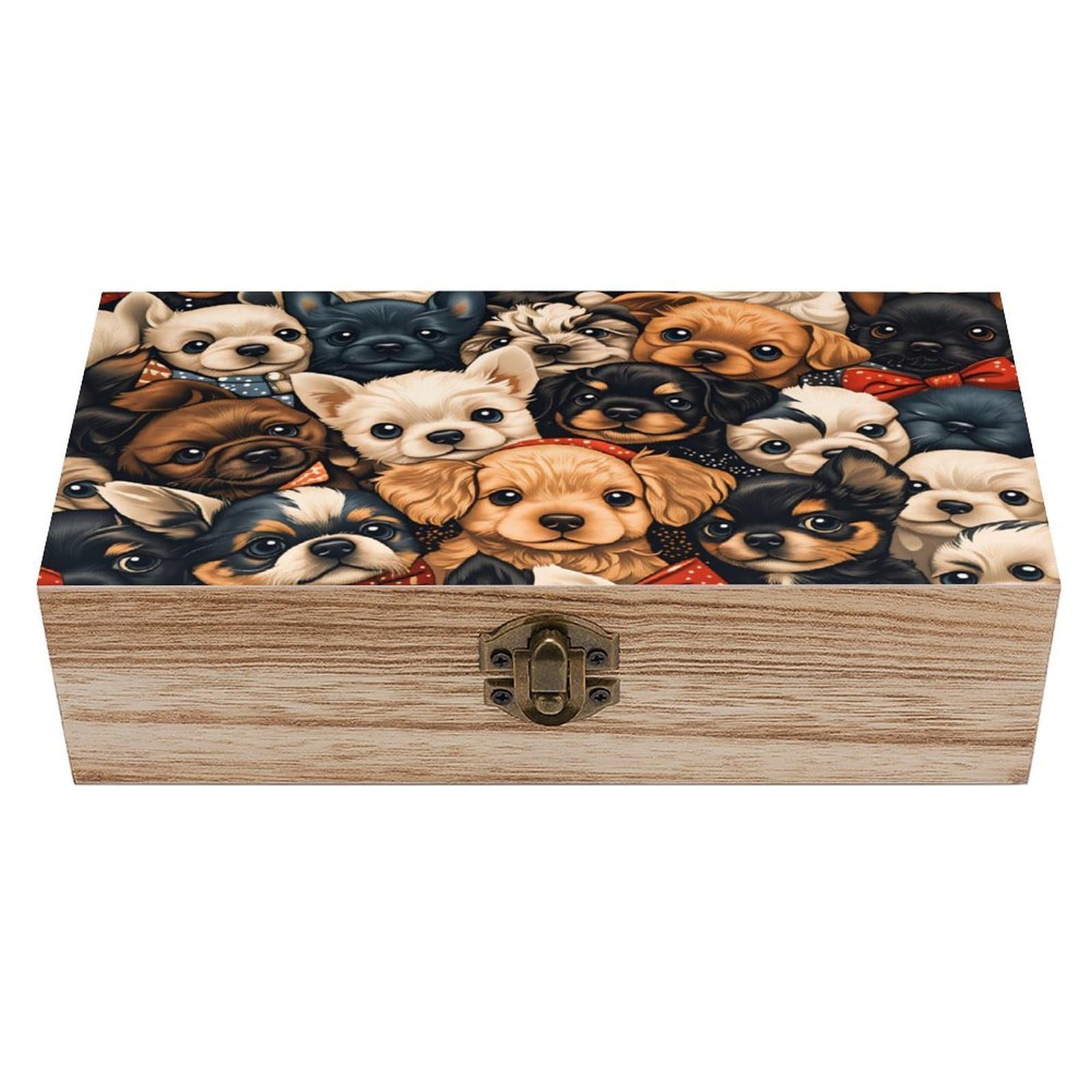 asbwuo Repeating Puppy Vintage Wooden Keepsake Box