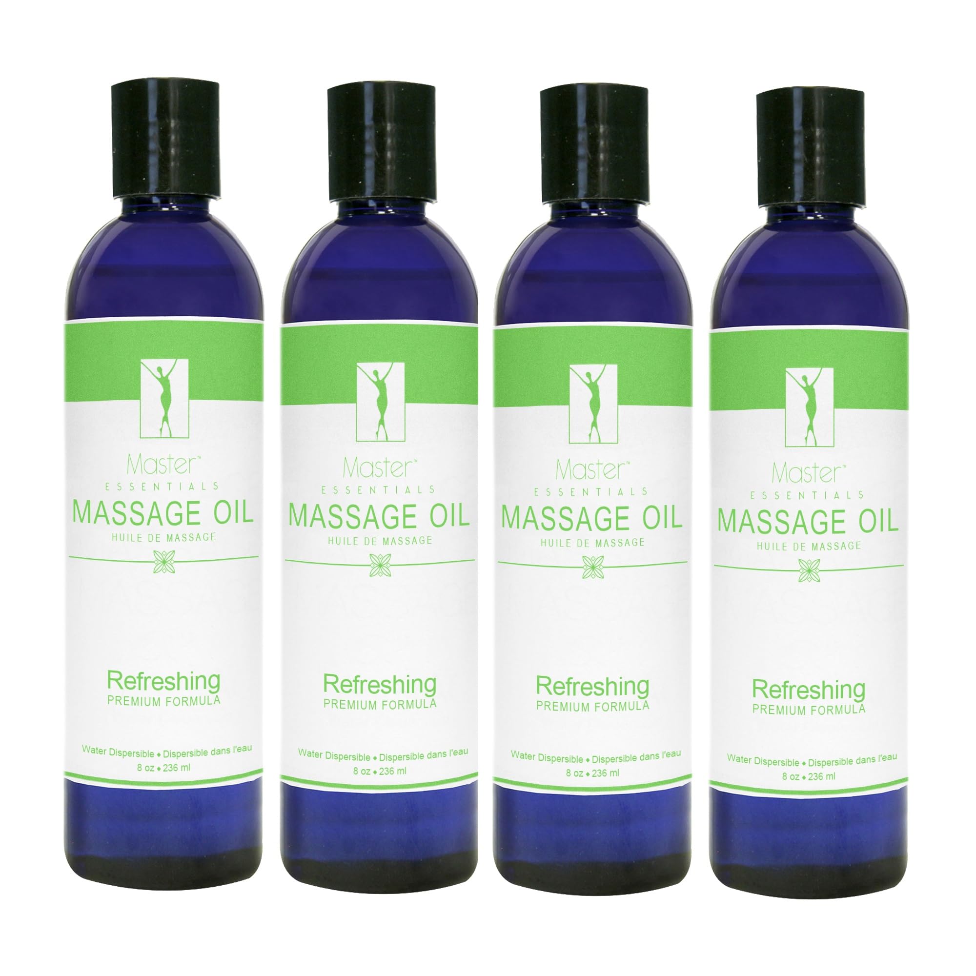 Master Massage Organic Massage Oil - 8 fl oz, Refreshing Sense, Water-Soluble, Skin-Nourishing Formula for Relaxation, Ideal for Massage Therapy and Home Use, Pack of 4