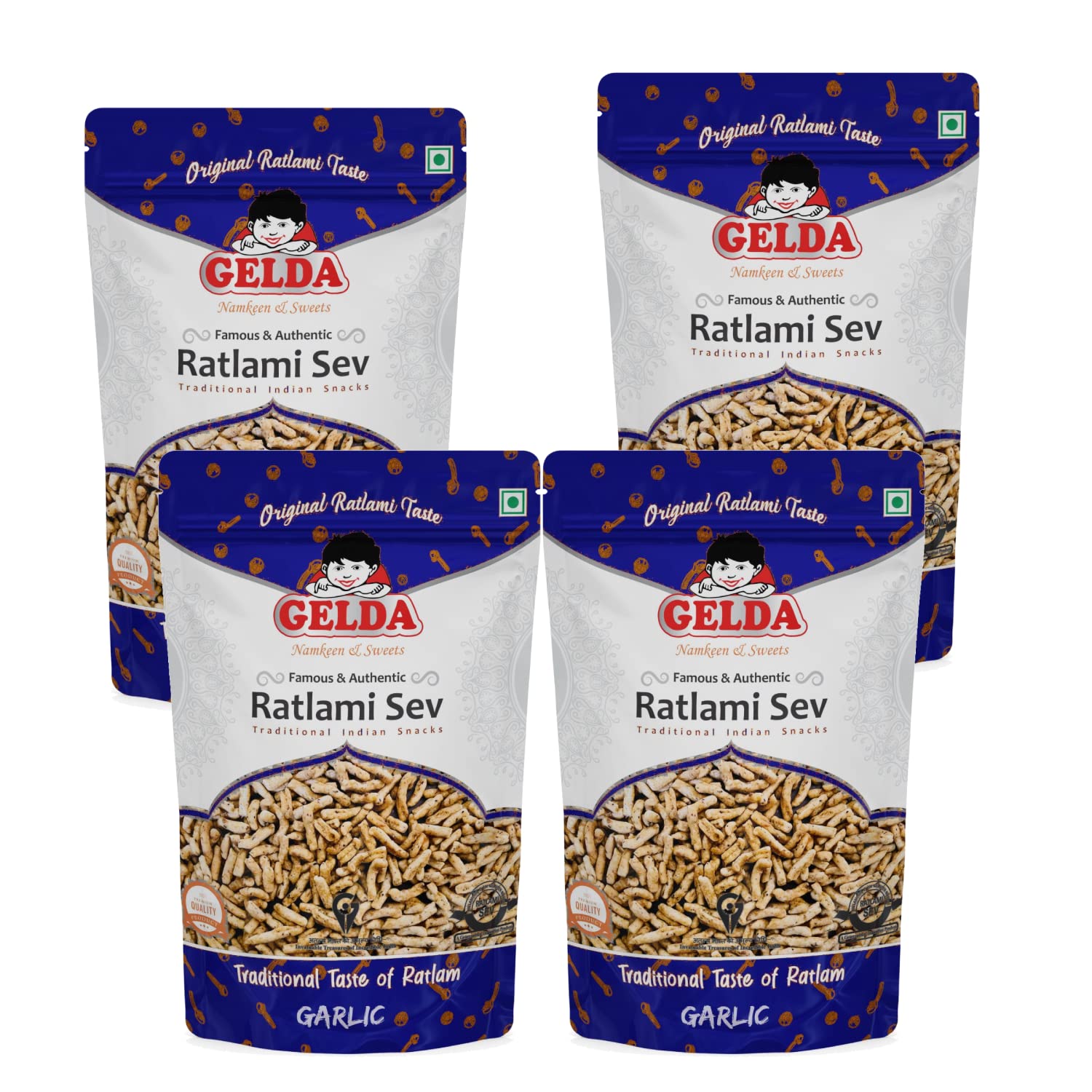 Gelda Namkeen Ratlami Sev | Handmade Traditional Spicy Authentic Ratlami Snacks | (Garlic Sev, 250g x 4) (B0BYF59FX2) Amazon Price History, Amazon Price Tracker