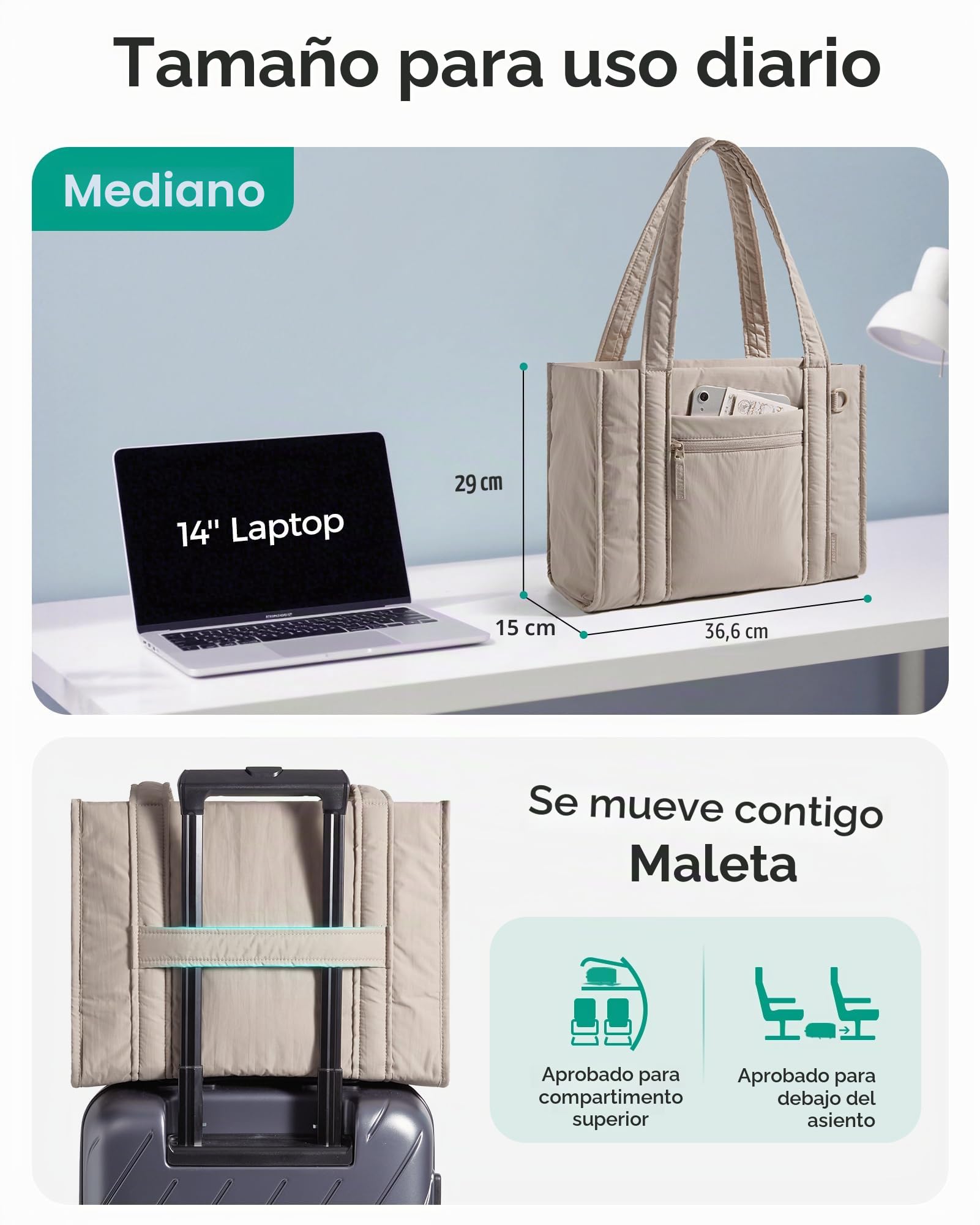 bagsmart Bolso de mano de mujer con cremallera, bolso de hombro ligero pequeño para trabajo, escuela, viajes