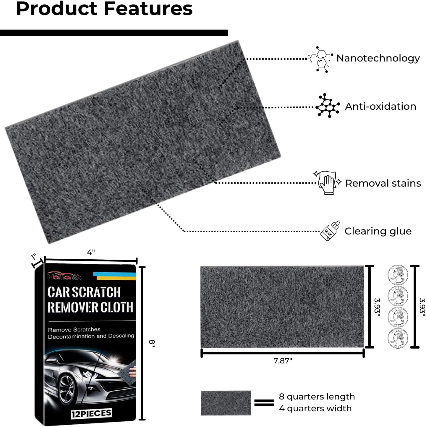 12 Pack Nano Sparkle Cloth, Ultimate Car Scratch Remover & Adhesive Remover with Latest Nanosparkle Nanotechnology, Nano Cleaning Cloth for Vehicles Car Paint Scratches Repair