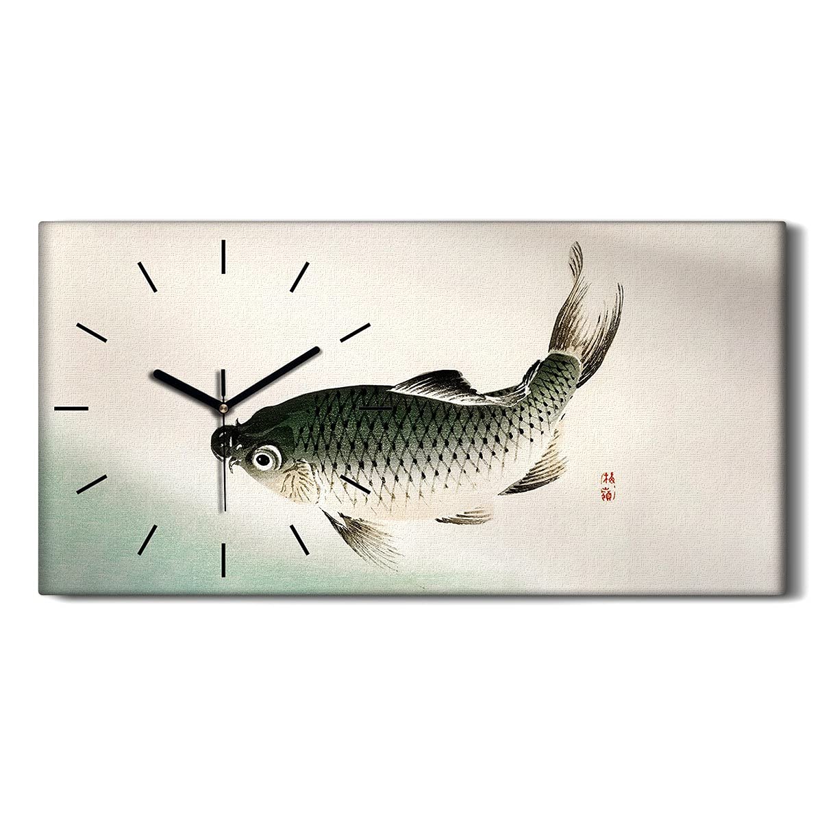 Horloge sur toile art de poisson asiatique image murale moderne de salon