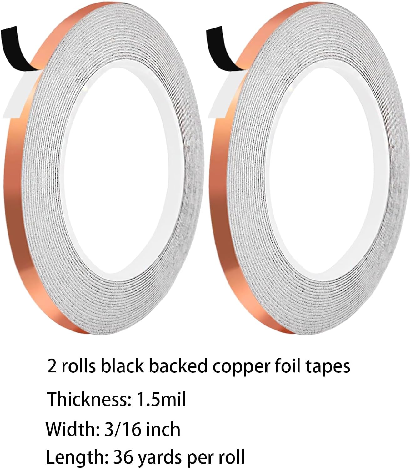 3/16 Inch Black Lined Copper Foil Tape for Stained Glass and Crafts, 2 Rolls 36 Yards, 1.5 mil Thickness, Copper foil Tape for Soldering, Stained Glass Supplies