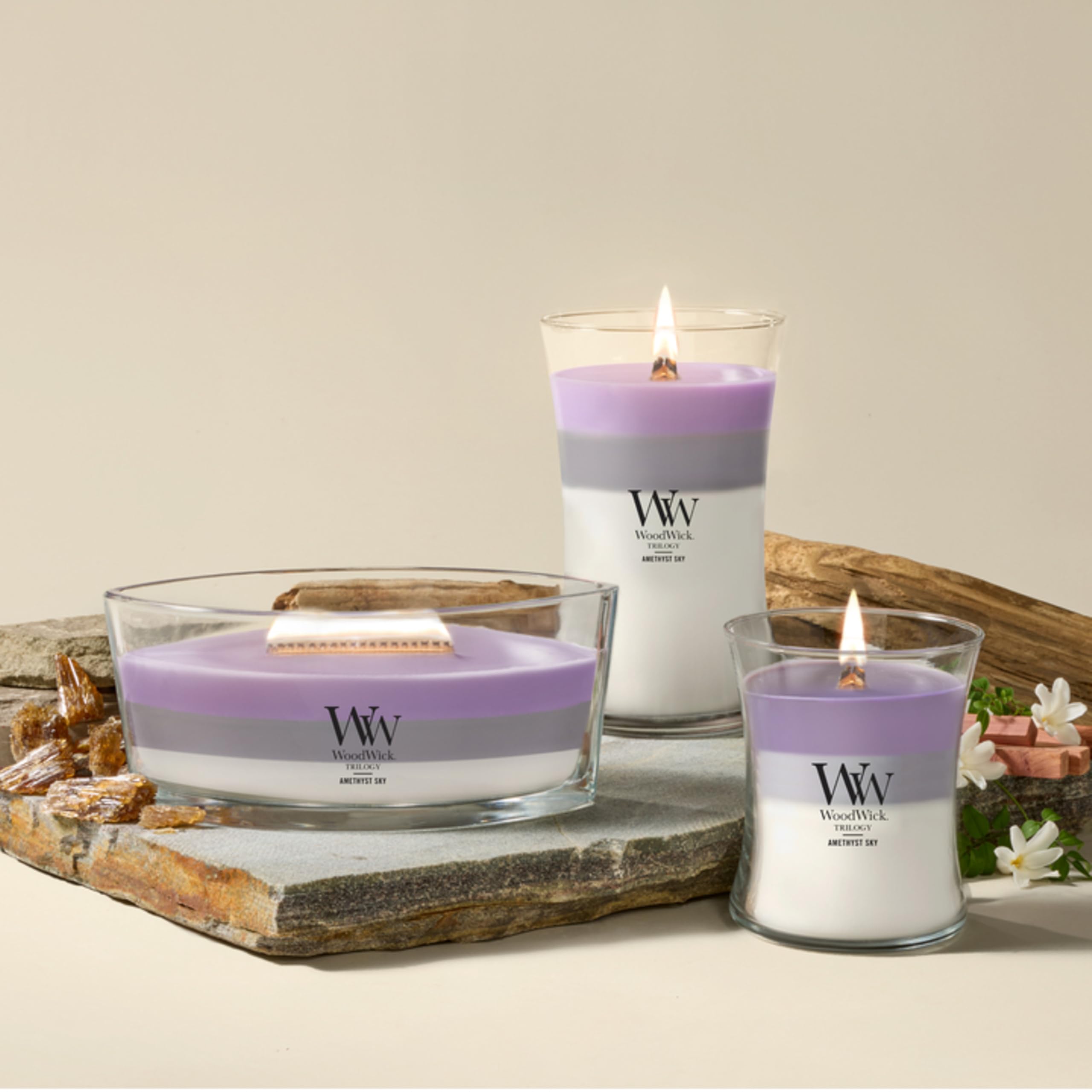 Woodwick Ellipse Duftkerze, Amethyst Sky Trilogie, 473 ml, bis zu 50 Stunden Brenndauer
