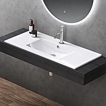 doporro Brüssel912 100 cm Rectangular Washbasin in Glossy White Ceramic, Integrated Sink with Tap Hole, Installation on Shelf or Bathroom Cabinet