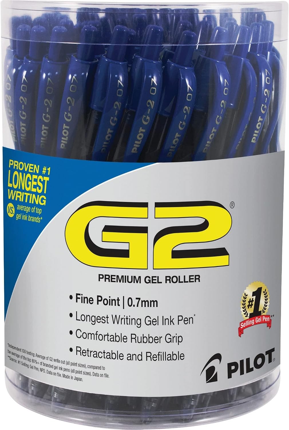 PILOT G2 Premium Gel Pen Convenience Pack, Retractable, Fine 0.7 Mm, Blue Ink, Blue Barrel, 36/pack
