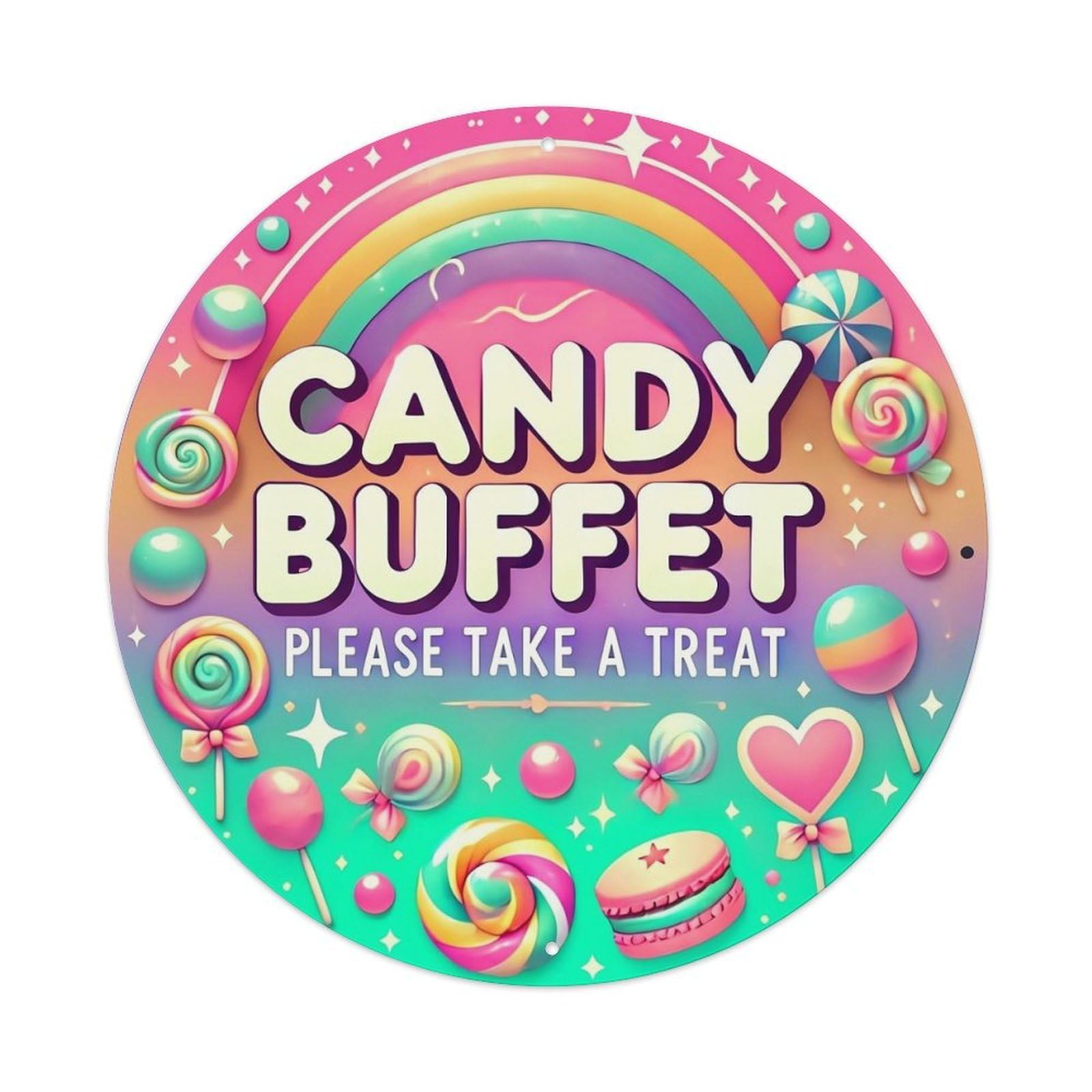 Candy Rainbow Lollipops Macarons Stars Tin Sign Metal Poster Vintage Metal Signs for Home Man Cave Bar Cafe Kitchen laundry room Wall Decorations Gift 8x8Inch