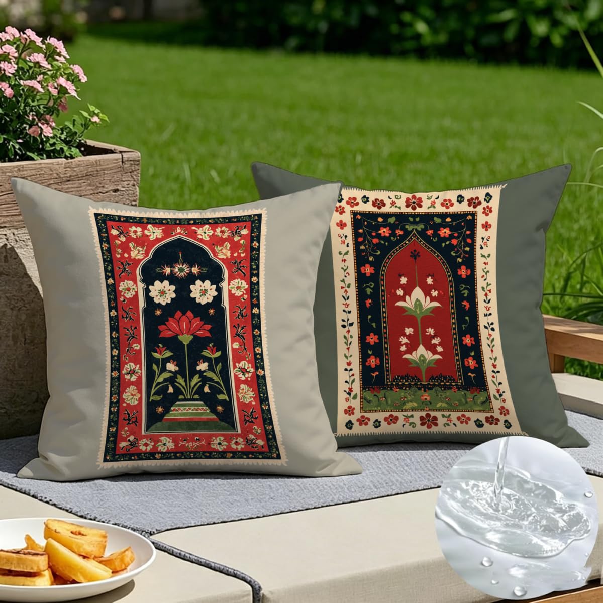 Coussin exterieur impermeable rouge 45x45 lot de 2 housses de coussin en lin