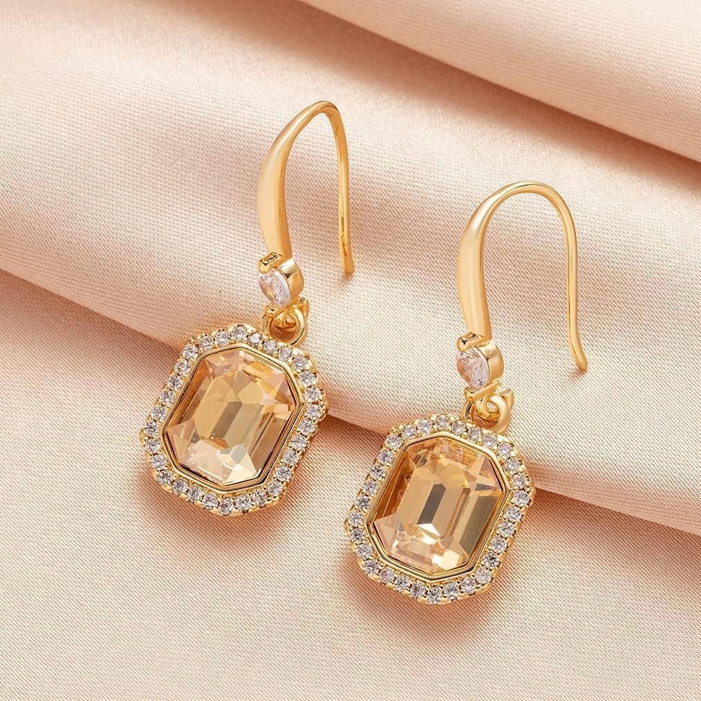 EVEVIC Austrian Crystal Halo Octagon Drop Dangle Earrings for Women 14K Rose Gold Plated Jewelry Gifts for Women - Image 7