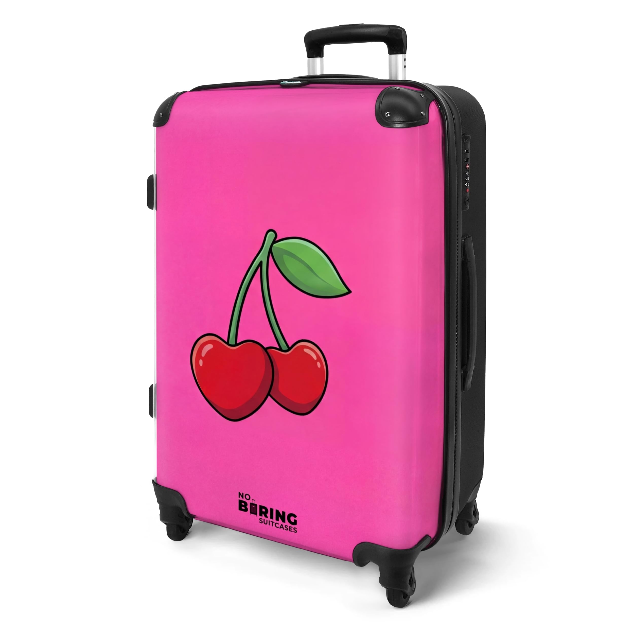 NoBoringSuitcases.com® Koffer Mittelgroß 67x43x25 cm Hartschalenkoffer L Trolley Rollkoffer 4 Rollen Leicht Hartschale Mittel Groß Kirsche - Rosa - Obst