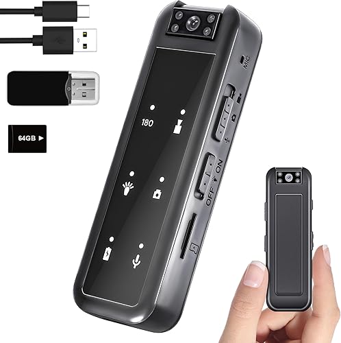 Mini cámara corporal de 64 GB, videocámara de grabación de video de 1080P Wearable Patrol con visión nocturna IR, batería de 5 horas y lente