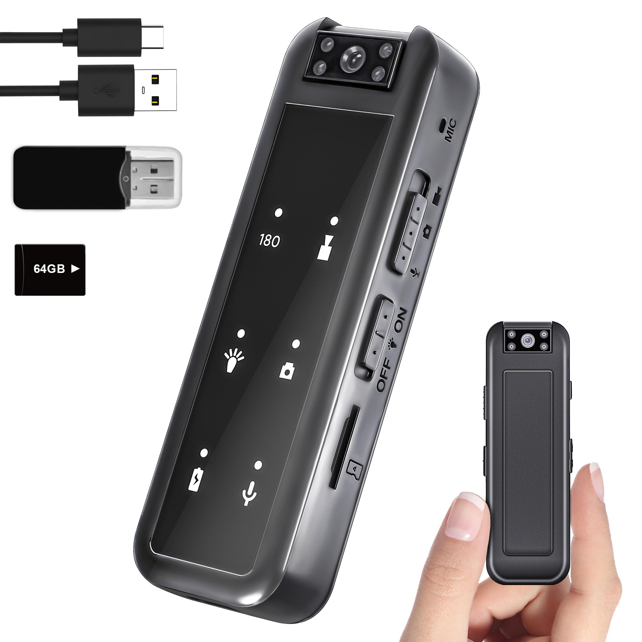 64GB Mini Body Camera – 1080P HD, Night Vision, 5-Hour Battery, 180° Rotating Lens For Security & Patrol