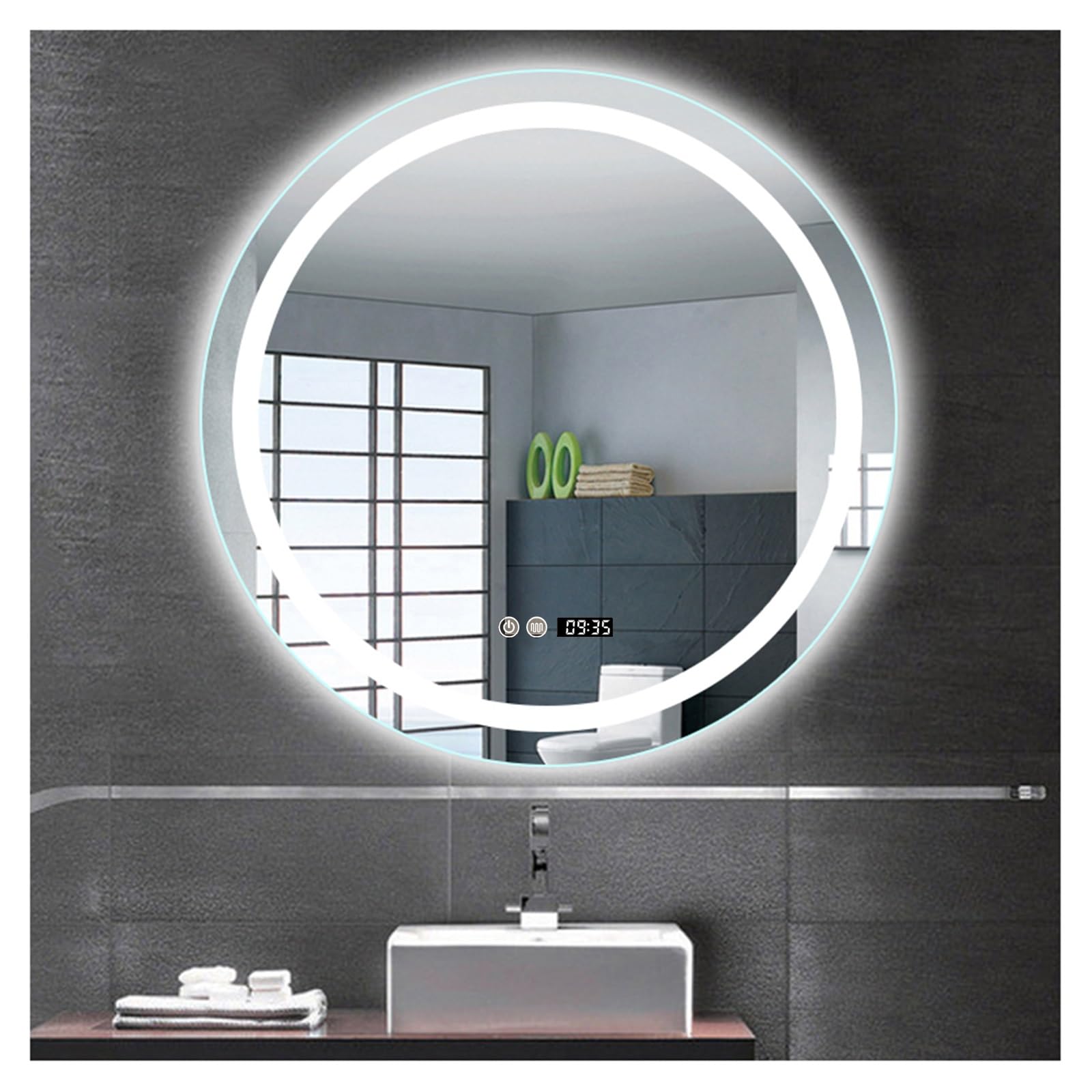 FGXHHS Round LED with Light,Round Lights and Demister，Large Circle Backlit + Front Light，3 Colors Dimmable/Demister Pad(A,H80*W80cm/H31.5*W31.5IN)