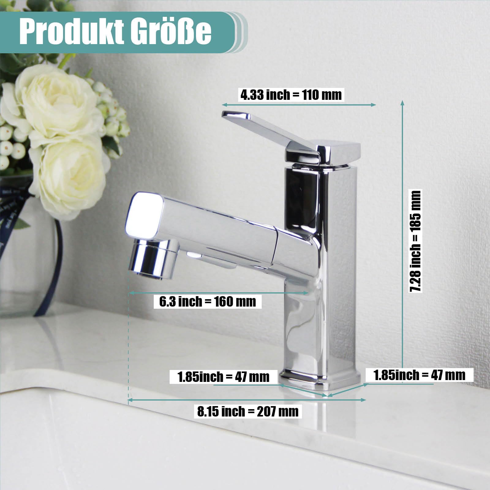 Grifo de baño extensible, alta presión, grifo de lavabo con ducha extraíble, grifo SEMANEY para baño con 3 tipos de chorro, monomando para lavabo, cromado