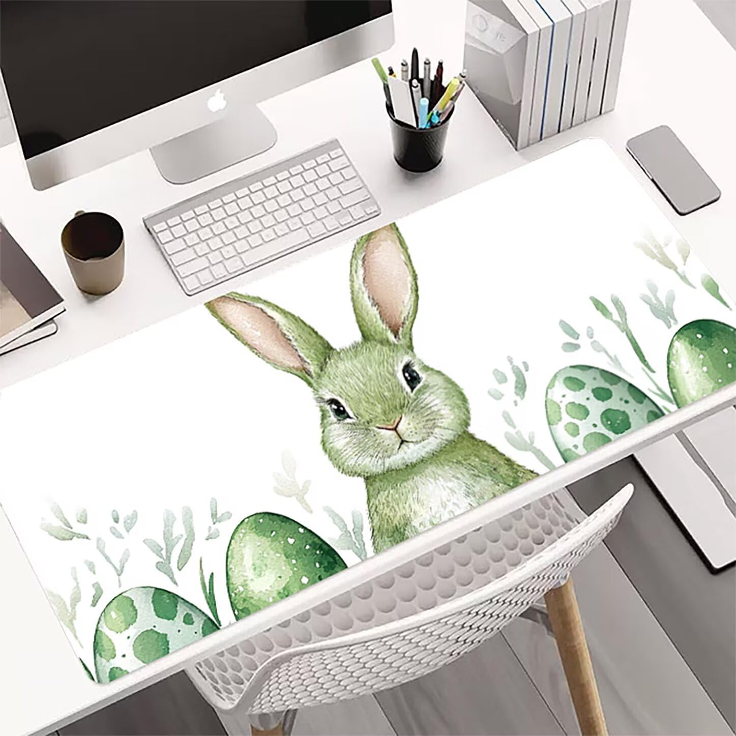 Lpfieonn Ostern Schreibtischunterlage XXL, Beige Schreibtischunterlagen Großes, Gaming Mousepad XXL mit ernähter Rand und Rutschfeste Gummibasis, Desk Mat für PC/Laptop/Mausa 120x60cm PF-3244