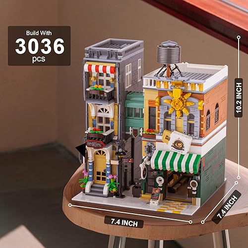 Miniatura 7 de EREBJENH Coffee House - Juego de bloques de construcción con luz LED, 3036 piezas, kit de modelo de construcción modular de tres pisos para niños,