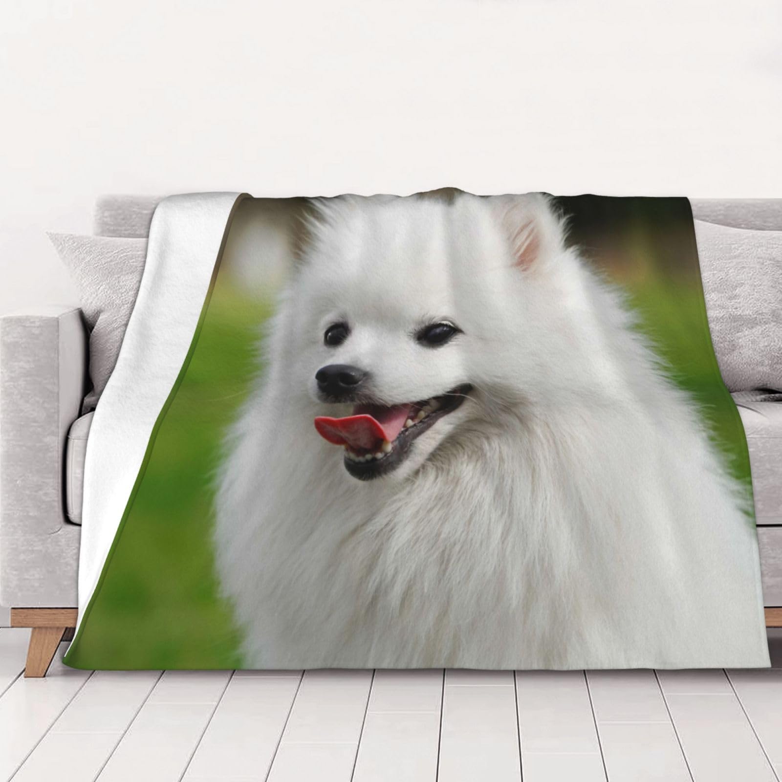 Tcoay Japanese Spitz Pet Dog,Throw Blanket Soft Flannel Fleece Throw Blanket for Bed Sofa Travel,60"x50"