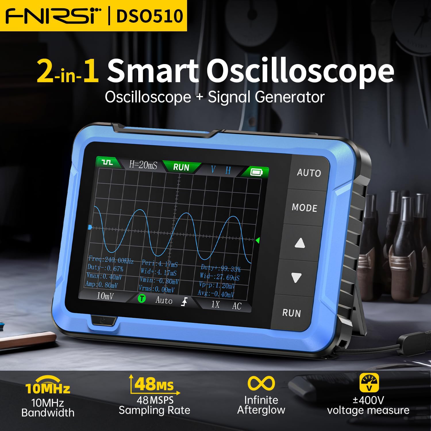 Oszilloskop,Tragbares Oszilloskop,DDS-Signalgenerator DSO510 Digital-Oszilloskop 2,8 Zoll TFT, Bandbreite 10 MHz Abtastrate 48 MSPS