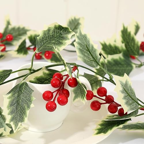 Miniatura 6 de 4 piezas de vid de Pascua artificial de Navidad, bayas rojas, vid suave, decoración de ambiente festivo (rojo-3)