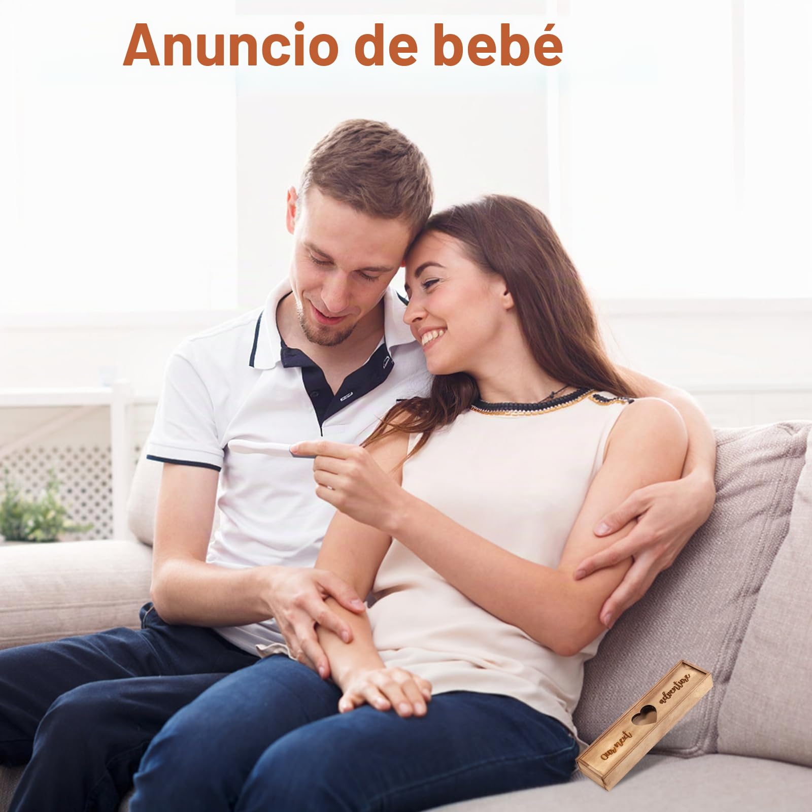 Caja para Prueba de Embarazo, Anuncio Sorpresa Embarazo Caja Madera Soporte Almacenamiento Colección Recuerdos Revelación Bebé Caja de Regalo de Embarazo para Papá, Familia
