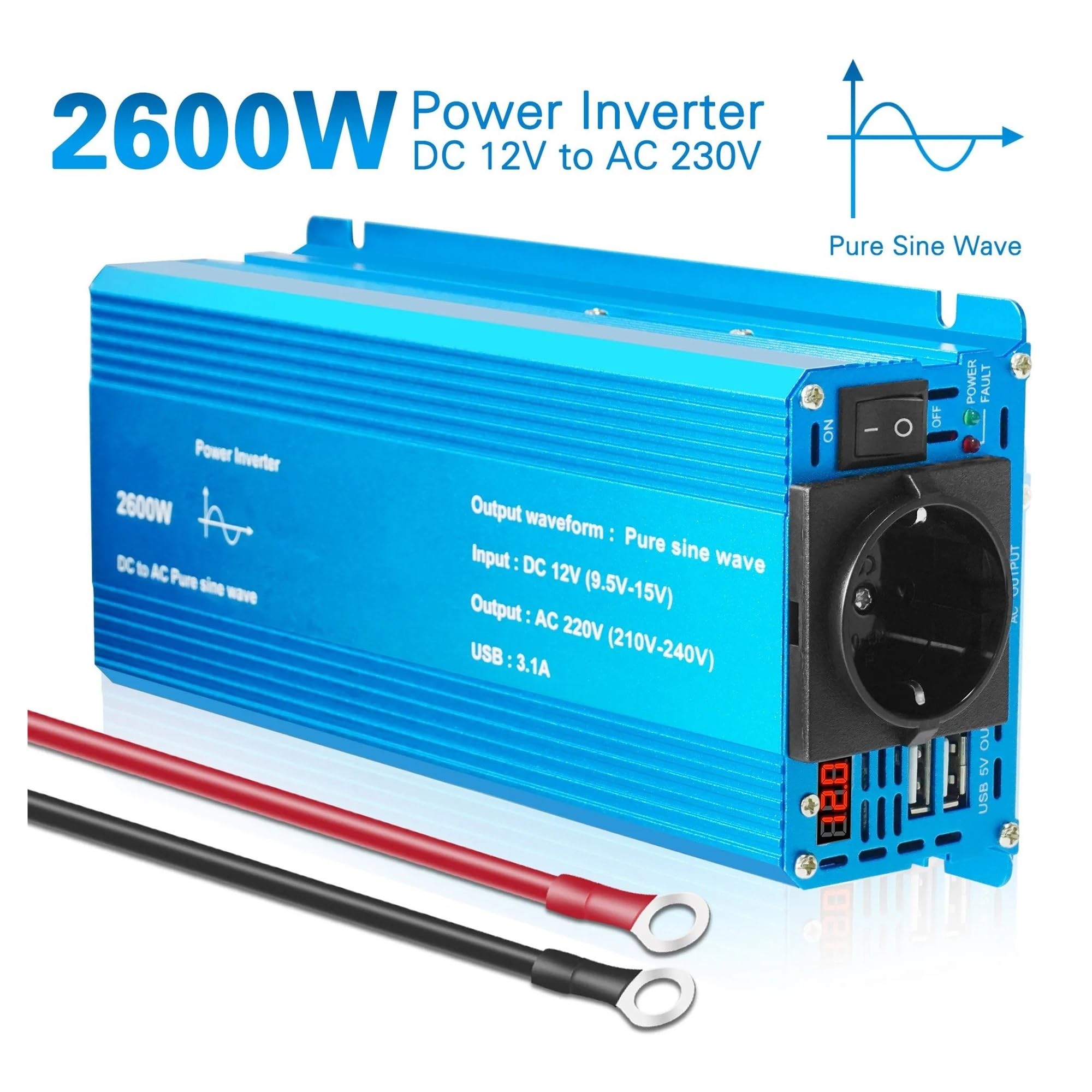 Convertidor Inversor Transformador Inversor Onda Sinusoidal Pura 1000W/1500W/2200W/2600W/3000W CC 12 V A CA 220 V Voltímetro LED Transformador Enchufe Universal UE(12V 50Hz,Europe,1500W)