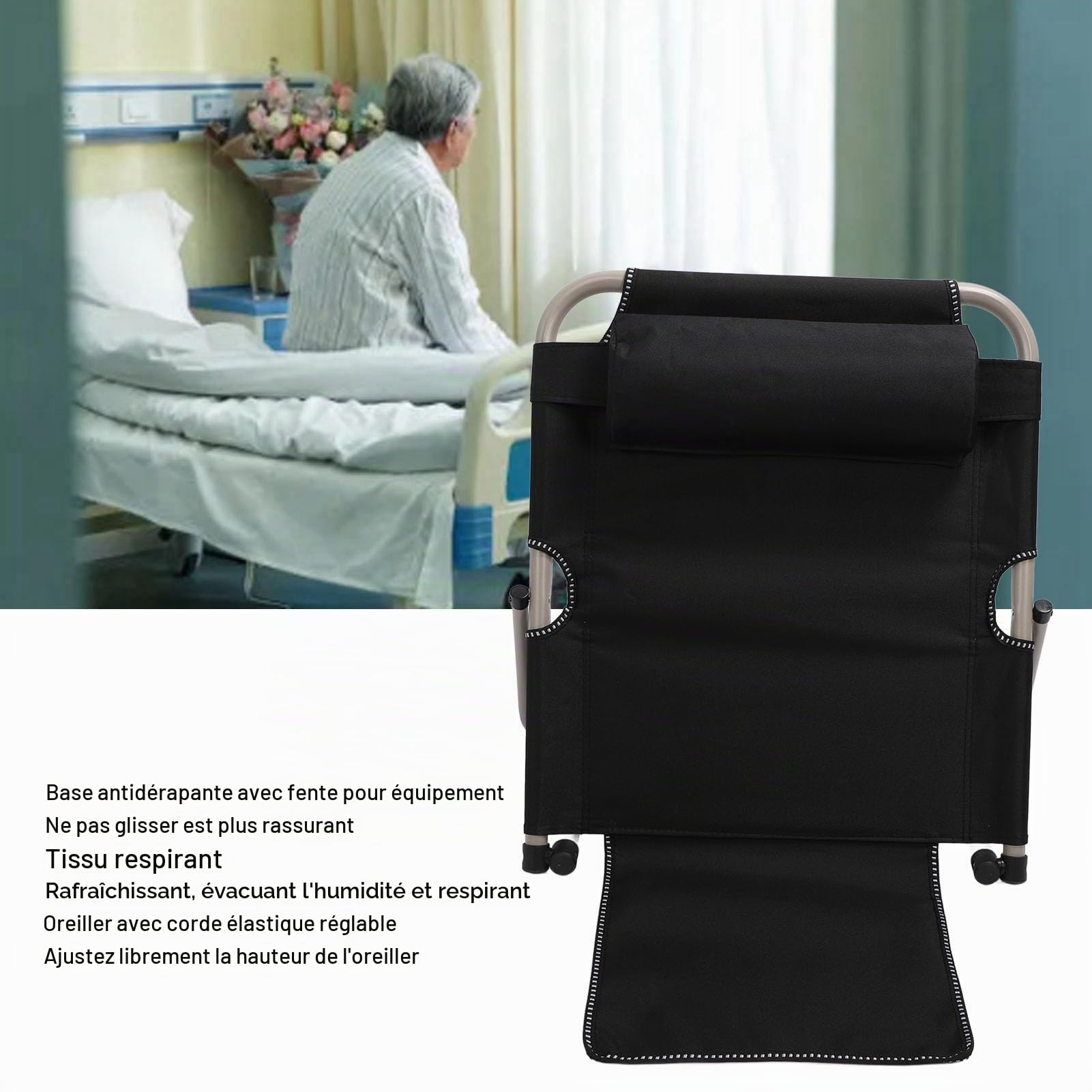 ZJchao Dossier de Levage de Puissance Réglable Dossier de Lit de Repos Pliant Portable Repos avec Un Réglage de l'angle à 6 Positions et Une Base Non Glissante pour Les Soins à (Black)